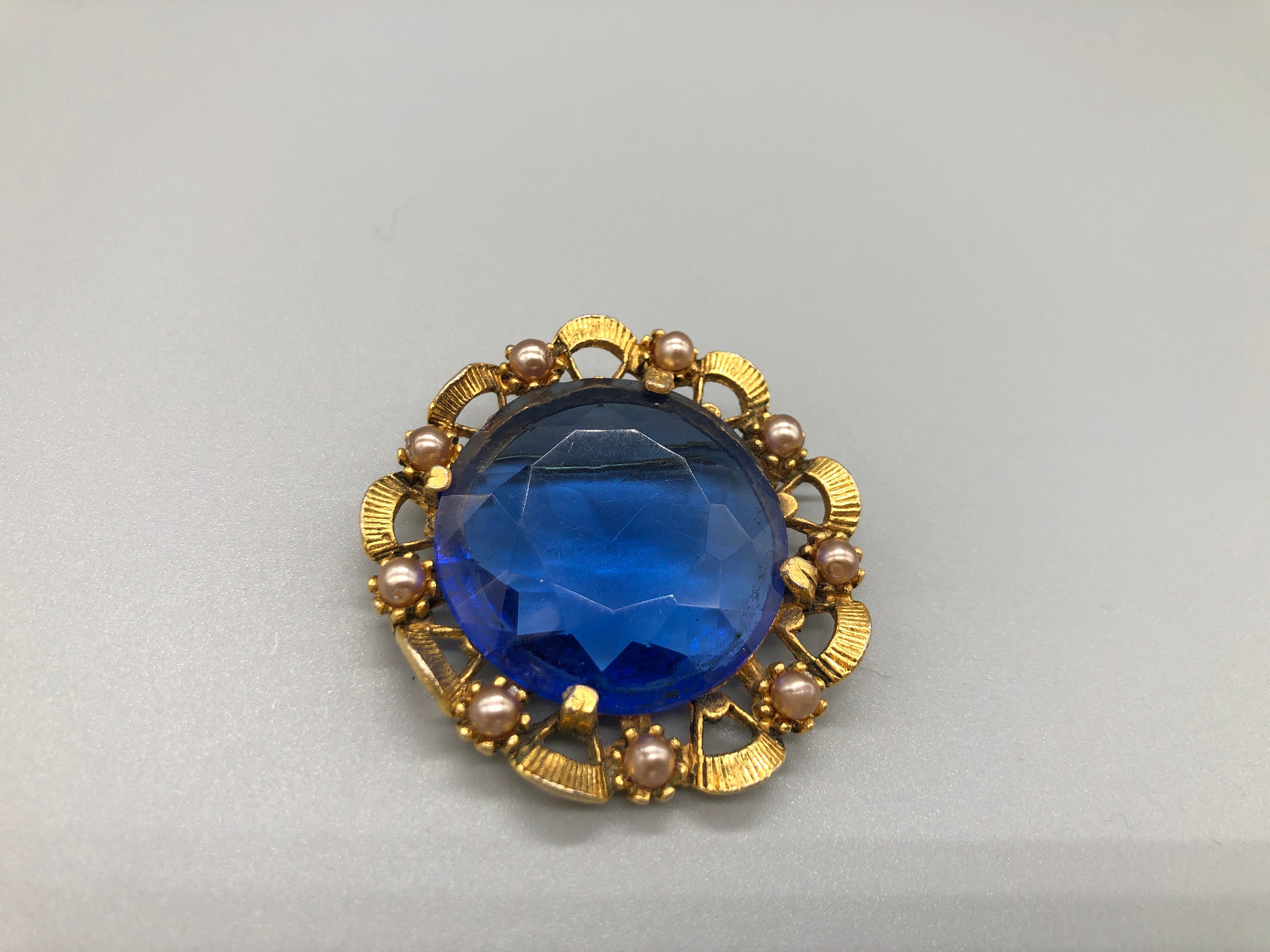  Sisslia Blue Brooch Crystal Brooch Large Brooch Gold