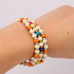 Multicolour Wooden Bead and Seed Bead Bracelet | Simple Beaded Bracelet With Clasp | Handmade Boho Style Bracelet