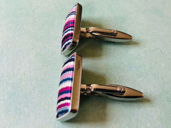 Vintage Rectangle Material Striped Cufflinks | Vi… - image 6