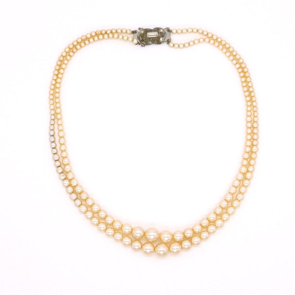 Vintage 2 Strand Faux Pearl Necklace