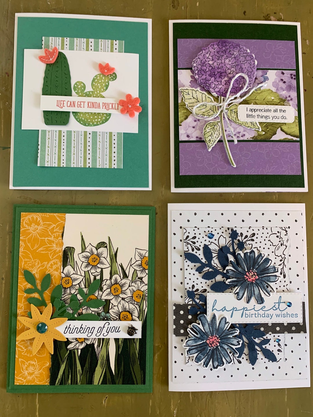 Lot of 4 Handmade Cards Friendship Thinking of You, Sympathy, Thank You ...