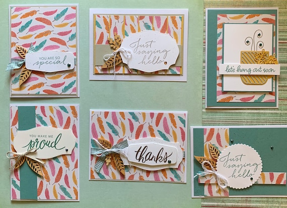 Lot of 6 Handmade Cards Thinking of You, Thank You Stampin display picture 1
