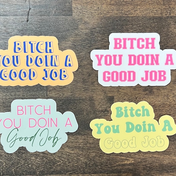 Bitch You Doin A Good Job 3.5in wide Waterproof Sticker | Light Orange Sticker | Water Bottle Stickers | Laptop Stickers