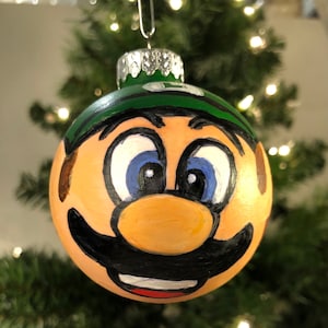 Luigi.  Inspired Mario Bros ornament Hand painted completely design around