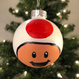 Toad.  Inspired Super Mario Bros ornament, Hand painted completely design around