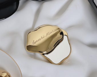 Ręcznie grawerowane, spersonalizowane, kompaktowe lusterko | Spersonalizowany prezent dla druhny | Lusterko kieszonkowe