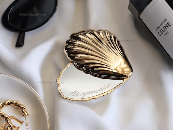 Personalized Seashell Compact Mirror Hand Engraved Art Deco Favor…