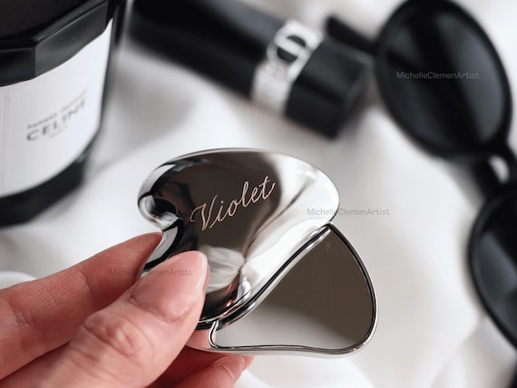 Heart-Shaped Custom Compact Mirror Personalized Bridesmaid Gift Pocket…