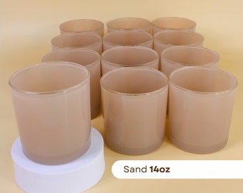 12-PACK 14oz. Sand Beige Candle Jars, Glass Candle Vessels, Bulk Candle Jars, Pack of 12 Neutral Modern Candle-Making Jars, Neutral Jars