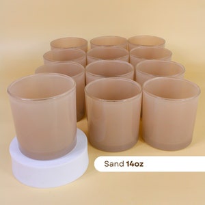 12-PACK 14oz. Sand Beige Candle Jars, Glass Candle Vessels, Bulk Candle Jars, Pack of 12 Neutral Modern Candle-Making Jars, Neutral Jars
