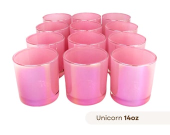 12-PACK 14oz. Iridescent Pink Candle Vessels Bulk, IRIDESCENT Pink Jars, Candle Vessels, 12- pk Round Pink 14 oz Unicorn Iridescent