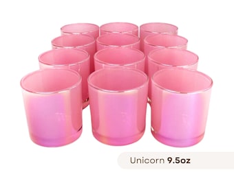 12-PACK 9.5oz Iridescent Pink Glass Jars, IRIDESCENT Glassware, Modern Candle Vessels Bulk, Pink Iridescent Unicorn Empty Candle Making Jars