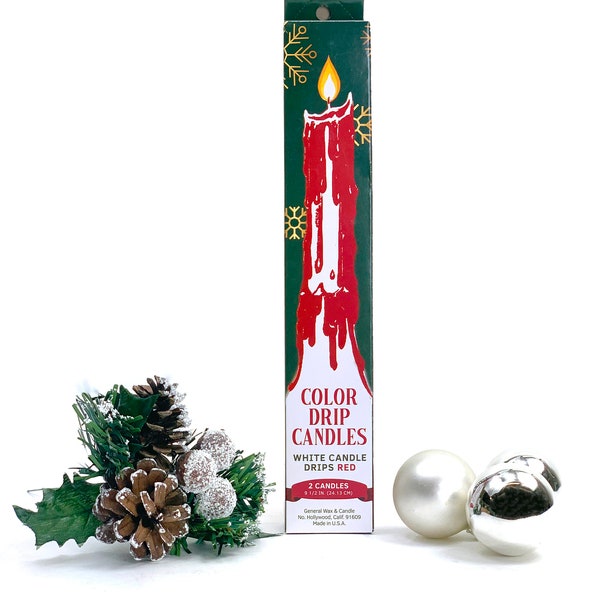 2-Pk Multi-Color Drip Christmas Taper Candles | Red and White Candle | Drip Candle
