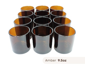 12-PACK 9.5oz. Amber Candle Jars, Glass Candle Vessels, Bulk Candle Jars, Pack of 12 Amber 9.5oz Modern Candle-Making Jars