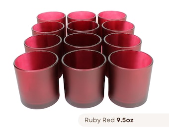 12-PACK 9.5oz. Frosted Red Candle Jars, Red Glass Candle Vessels, Bulk Candle Jars, Pack of 12 Frosted Red Candle-Making Jars