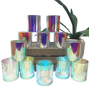 Glass CANDLE JAR, IRIDESCENT Glassware, Candle Vessels, 12- pk Round Colored 14 oz Chroma Flaire Iridescent Empty Candle Making Jar Vessels