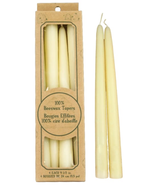 10-inch 100% Beeswax Tapers, Pack of Four Handcrafted Taper Candles, Beeswax Candles, Beeswax Tapers, Natural Candles