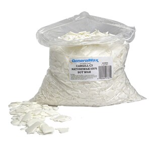 May include: A 5 lb bag of white Cargill C3 soy wax flakes for candle making. The bag is labeled "GeneralWax" and "Cargill C3 NatureWax 100% Soy Wax".