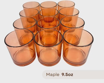 12-PACK 9.5oz. Maple Candle Jars, Glass Candle Vessels, Bulk Candle Jars, Pack of 12 Maple 9.5oz Modern Candle-Making Jars