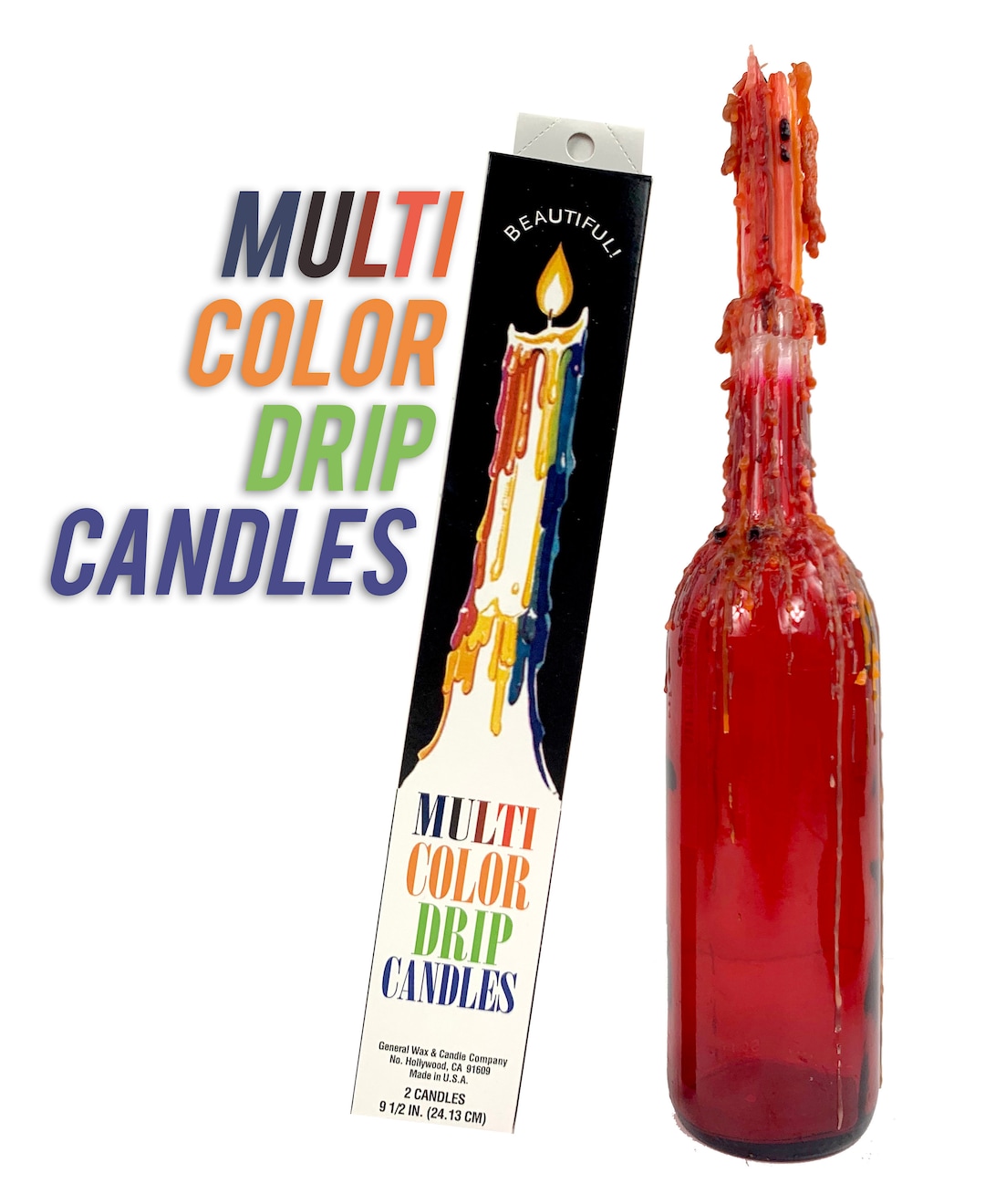 DRIP CANDLES, RAINBOW Candle, Wine Bottle Candle, Affordable 2pack