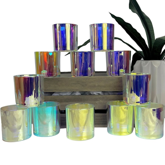 Unique Luxury Frosted Colorful 10oz Glass Candle Jars Containers Empty Candle  Vessels with Lids for Candle Making - China Glass Candle Container and  Iridescent Candle Jar price