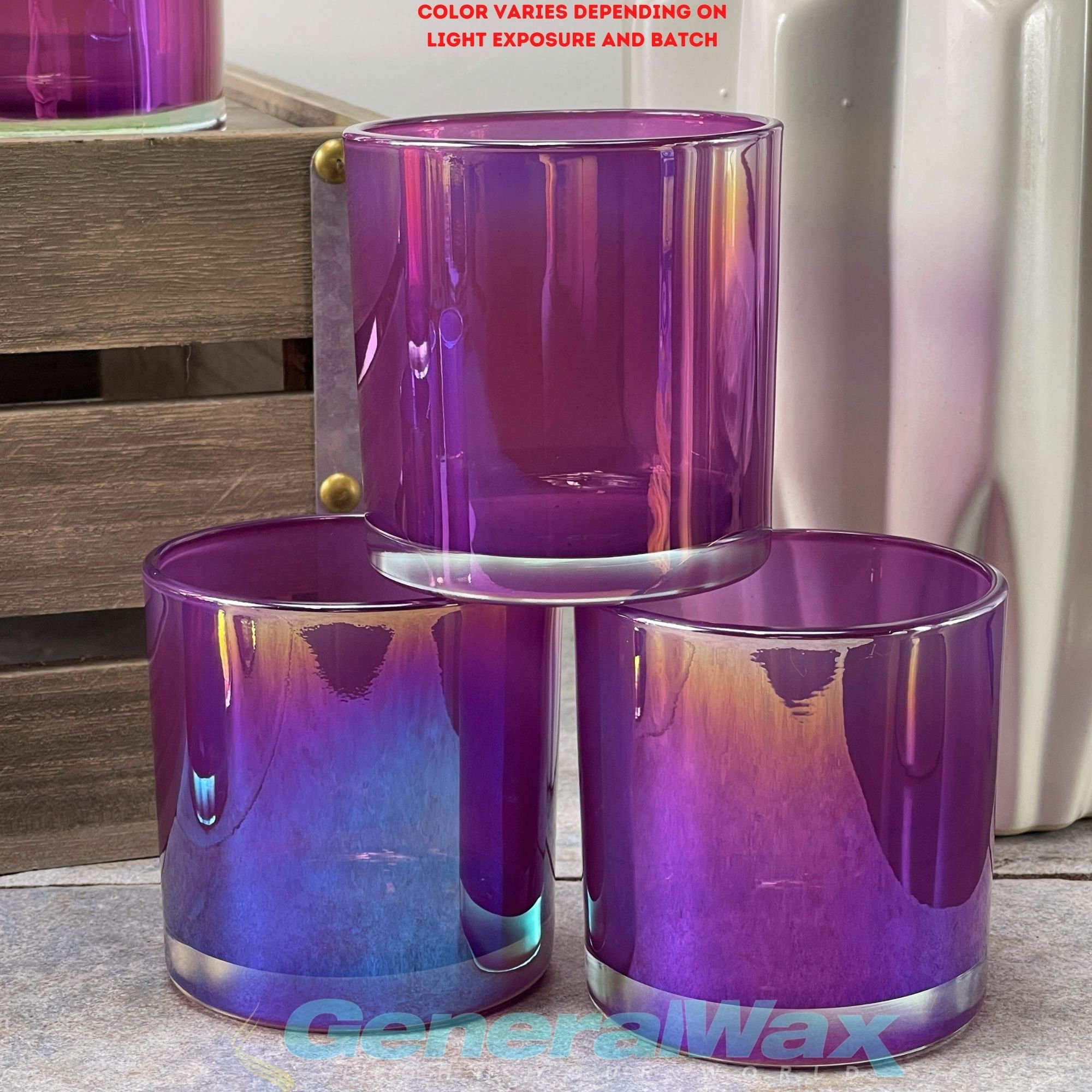 Glass CANDLE JAR, IRIDESCENT Glassware, Candle Vessels, 12-pack Round  Colored 9.5oz Monticiano Pixie Iridescent Empty Candle Making Jar 