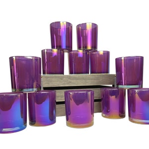 Glass CANDLE JAR, IRIDESCENT Glassware, Candle Vessels, 12- pk Round Colored 14 oz Pixie Iridescent Empty Candle Making Jar Vessels