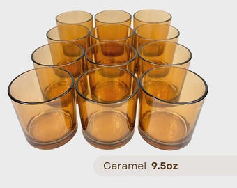 12-PACK 9.5oz. Caramel Candle Jars, Glass Candle Vessels, Bulk Candle Jars, Pack of 12 Caramel 9.5oz Modern Candle-Making Jars
