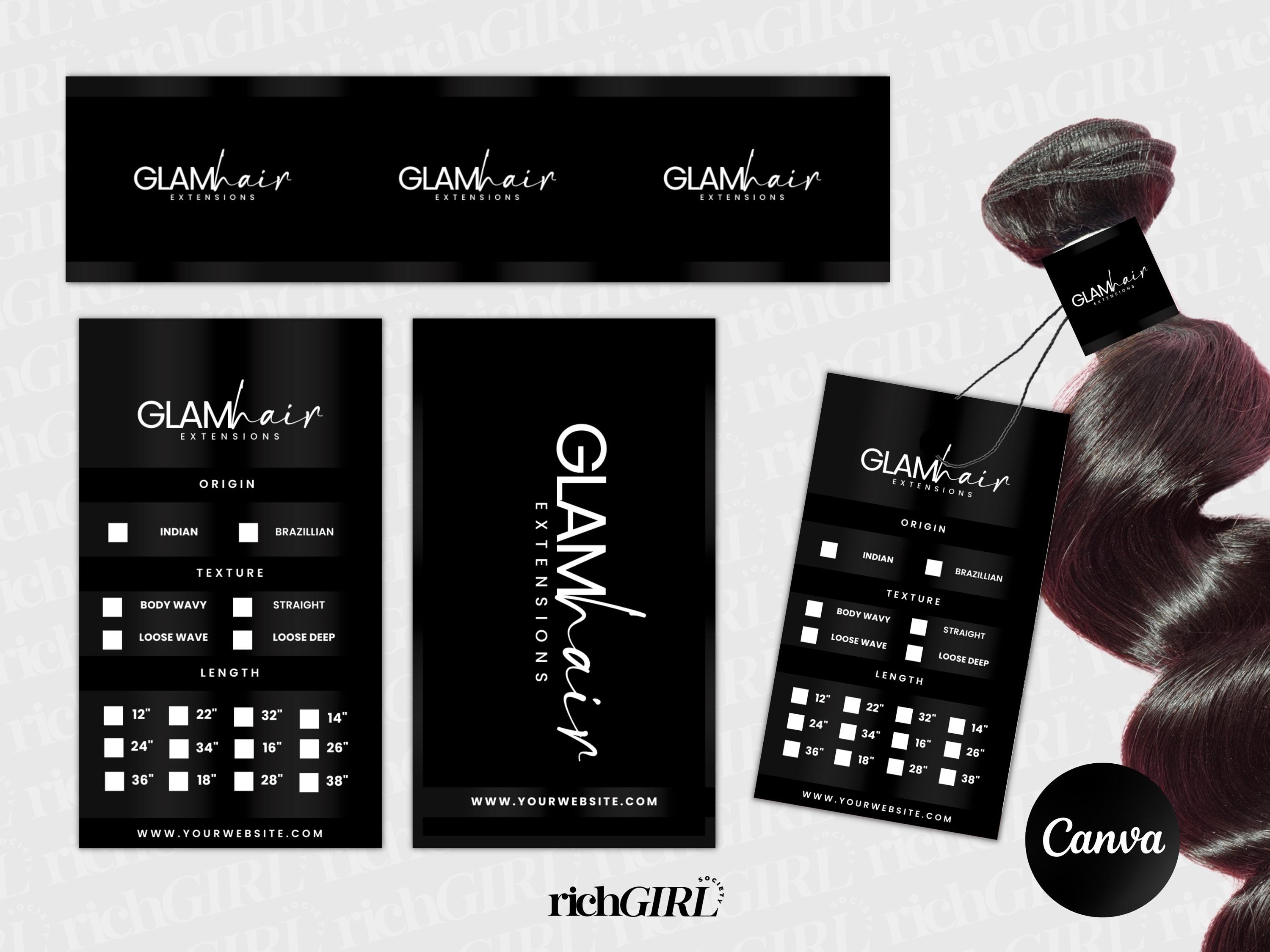 Black Hair Extension Hang Tags: Editable Canva Template (Digital Download)