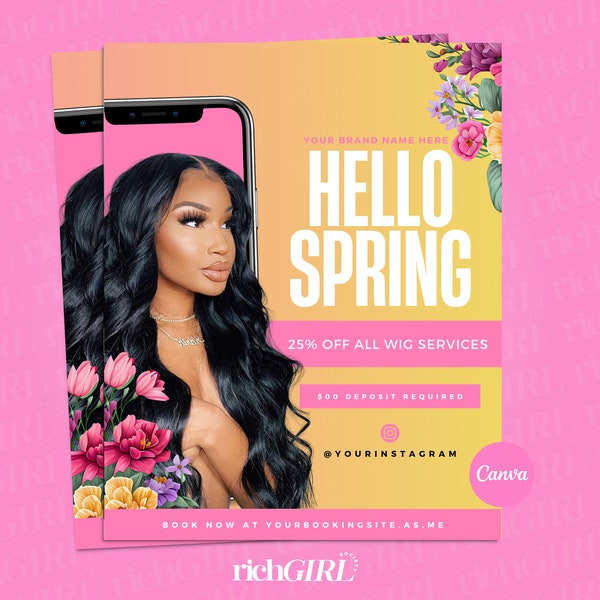 DIY May Booking Flyer, Spring Flyer, Bundle Deals, Hair, Lashes, Nails, Editable Canva Template