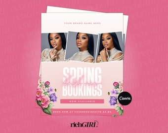 DIY Spring Booking Flyer, Spring Flyer,  Bundle Deals, Hair, Lashes, Nails, Editable Canva Template