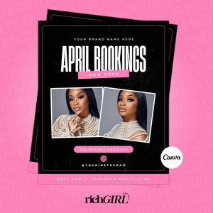 DIY April Booking Flyer, Appointments available, Spring Bookings,  Bundle Deals, Hair, Lashes, Nails, Editable Canva Template