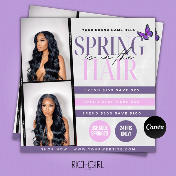 DIY Spring Sale Hair Flyer, Bundle Deals, Hair, Lashes, Nails, Editable Canva Template