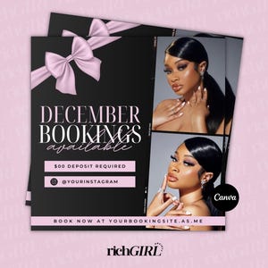 December Appointments Flyer, Christmas Holiday, Booking Flyer, Hair, Brows, Lashes, Nails, Canvas Template