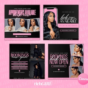 DIY Pink Booking Flyer Bundle Set, Appointments Available, Bookings Open, Hair, Lashes, Nails, Editable Canva Template