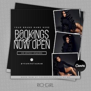 DIY Booking Flyer, Appointments Available, Bookings Open, Hair, Lashes, Nails, Editable Canva Template