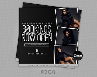 DIY Booking Flyer, Appointments Available, Bookings Open, Hair, Lashes, Nails, Editable Canva Template