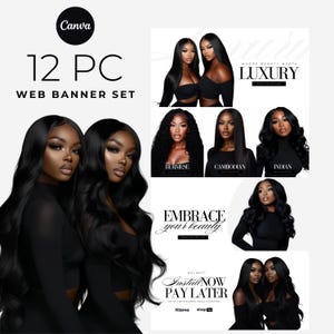 Hair Website Banners: Luxury Extensions, Canva Template (Digital)