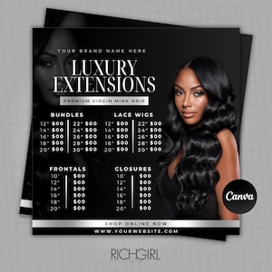 DIY Hair Pricelist Flyer, Hair Sale, Bundle Deals, Hair Extensions Wig Flyer, Editable Canva Template