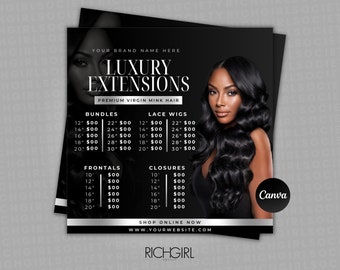 DIY Hair Pricelist Flyer, Hair Sale, Bundle Deals, Hair Extensions Wig Flyer, Editable Canva Template