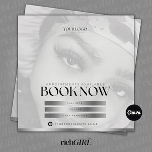 Lash Booking Flyer | Appointments Available | Hair, Lashes, Nails | Editable Canva Template