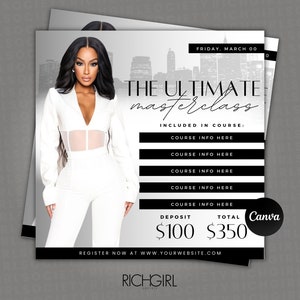 DIY Master Class Flyer, Lash Extension Training Course, Hair Class, Nail Class, Editable Canva Template
