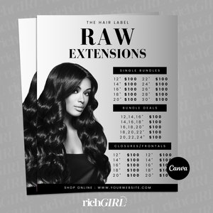DIY Hair Pricelist Flyer, Minimal Hair Flyer, Hair Sale, Bundle Deals, Hair Extensions Wig Flyer, Editable Canva Template