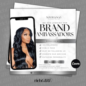 DIY Brand Ambassador Flyer,  Ambassador Wanted, Bookings Open, Hair, Lashes, Nails, Editable Canva Template