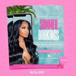 DIY June Booking Flyer, Summer Appointments Flyer,  Bundle Deals, Hair, Lashes, Nails, Editable Canva Template