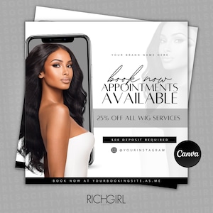 DIY Booking Flyer, Appointments Available, Bookings Open, Hair, Lashes, Nails, Editable Canva Template