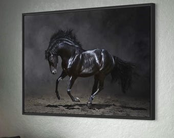 Black Stallion Canvas Wall Art | Majestic Horse Poster Print, Modern Farmhouse Decor