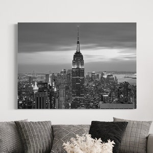 Impresión artística en lienzo o póster con vista del horizonte de la ciudad de Nueva York y el Empire State Building, decoración artística con fotografía de paisajes, impresión artística en blanco y negro
