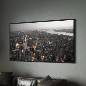 New York Panorama Canvas Wall Art | Extra Large Abstract City View Skyline | Landscape Poster Print | Ready to Hang Home Decoration Giclee