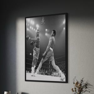 Muhammad Ali Float Butterfly - Black & White Canvas Wrap Poster Print, Boxing Theme Sports Wall Art for Man Cave Interior Room Decoration